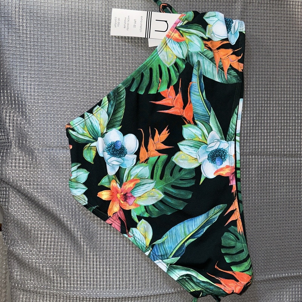 N BY NEXT LARGE MALDIVES MIDRISE PANTS SWIMSUIT BOTTOMS BLK FLOWERS NWT - Picture 2 of 4